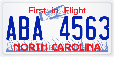 NC license plate ABA4563