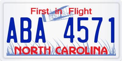 NC license plate ABA4571