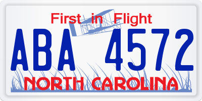 NC license plate ABA4572