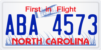 NC license plate ABA4573