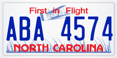 NC license plate ABA4574