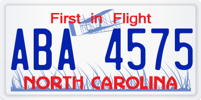 NC license plate ABA4575
