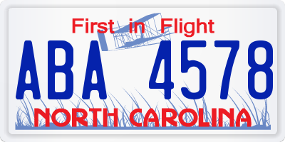 NC license plate ABA4578