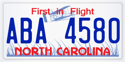 NC license plate ABA4580