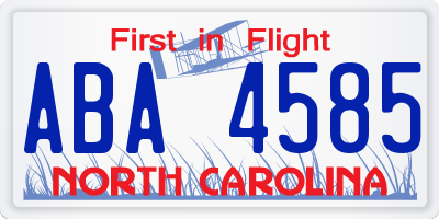 NC license plate ABA4585