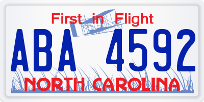 NC license plate ABA4592