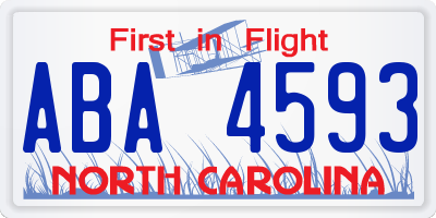 NC license plate ABA4593