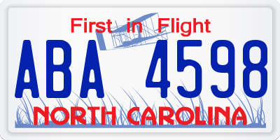 NC license plate ABA4598
