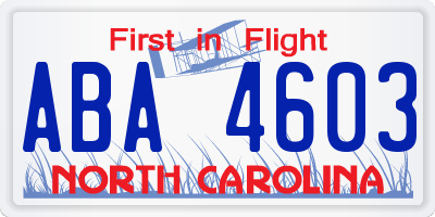 NC license plate ABA4603
