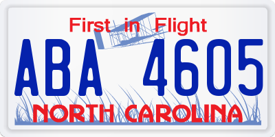 NC license plate ABA4605