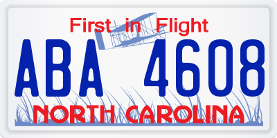 NC license plate ABA4608