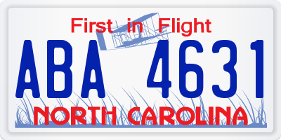 NC license plate ABA4631