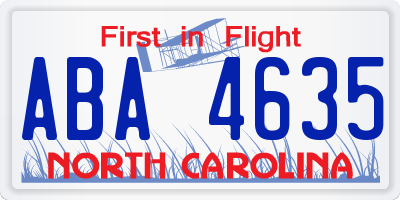 NC license plate ABA4635
