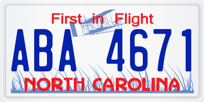 NC license plate ABA4671