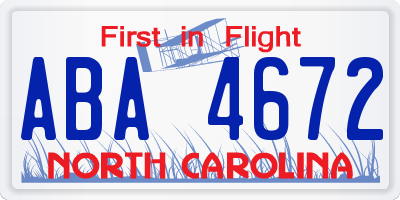 NC license plate ABA4672