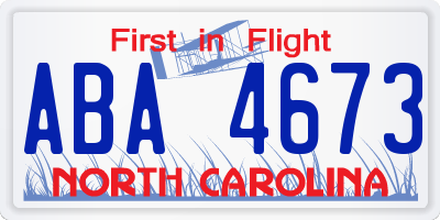 NC license plate ABA4673