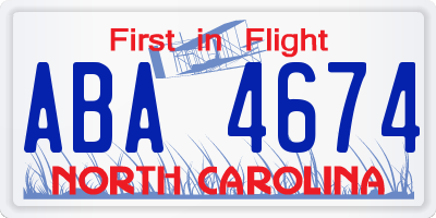 NC license plate ABA4674