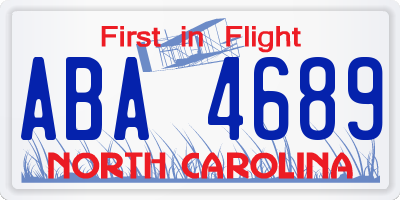 NC license plate ABA4689
