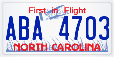 NC license plate ABA4703