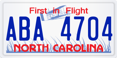 NC license plate ABA4704