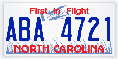 NC license plate ABA4721