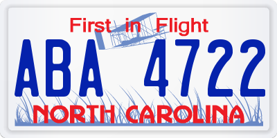 NC license plate ABA4722