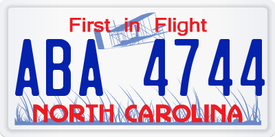 NC license plate ABA4744