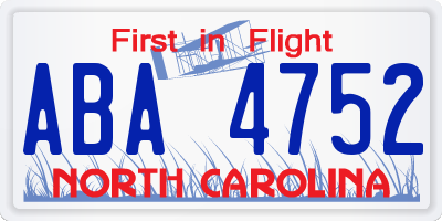 NC license plate ABA4752