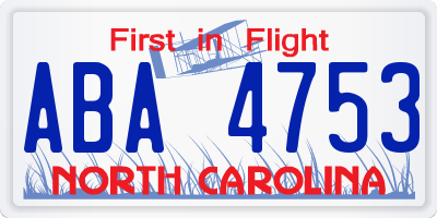 NC license plate ABA4753