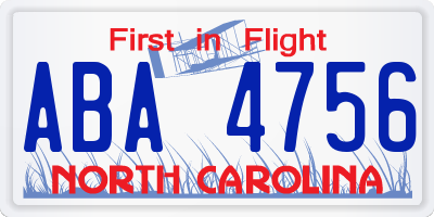 NC license plate ABA4756