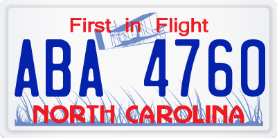 NC license plate ABA4760