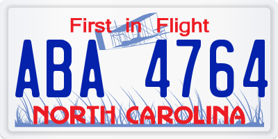 NC license plate ABA4764