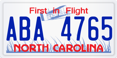 NC license plate ABA4765