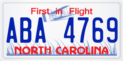 NC license plate ABA4769