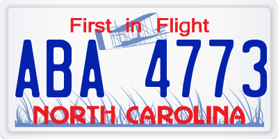 NC license plate ABA4773