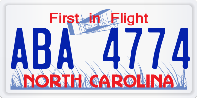 NC license plate ABA4774