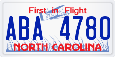 NC license plate ABA4780