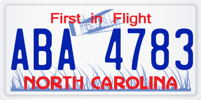 NC license plate ABA4783