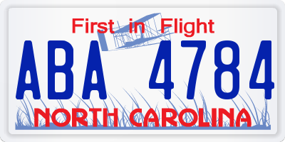 NC license plate ABA4784