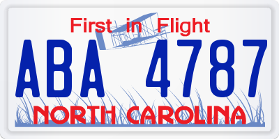 NC license plate ABA4787
