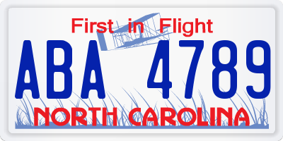 NC license plate ABA4789
