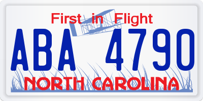 NC license plate ABA4790