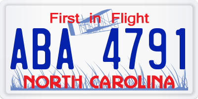 NC license plate ABA4791