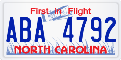 NC license plate ABA4792