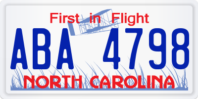 NC license plate ABA4798