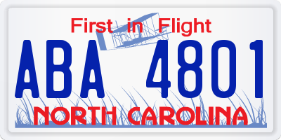 NC license plate ABA4801