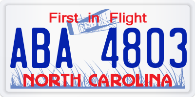NC license plate ABA4803