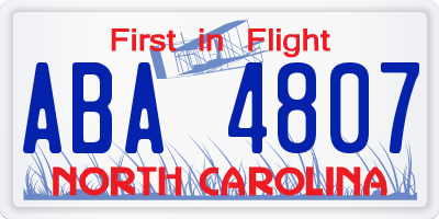NC license plate ABA4807