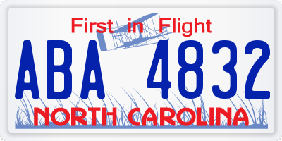 NC license plate ABA4832