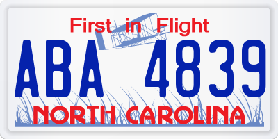 NC license plate ABA4839